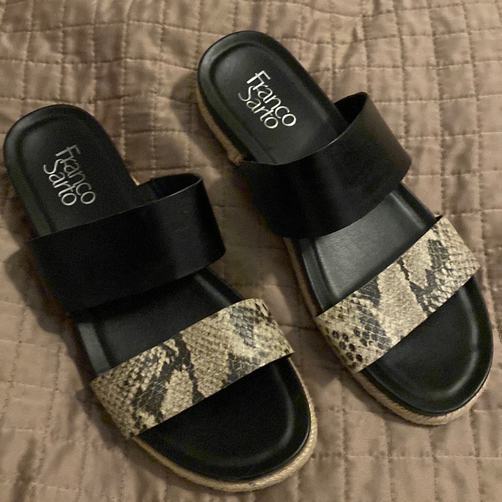 Franco Sarto slip on slide sandal, snakeskin, women size 8